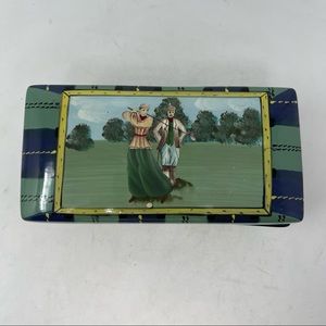 Vintage TOYO TRADING NEW COUNTRY GEAR Green Blue Golf Theme Trinket Box 8x4X3.5